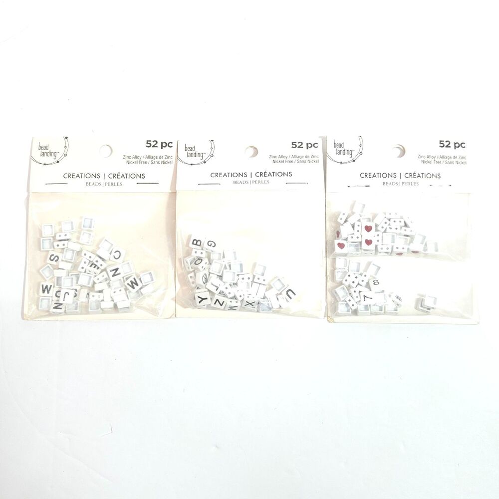 Bead Landing Alphabet Number Dice Square Zinc Alloy Beads 52 pc Lot of 3